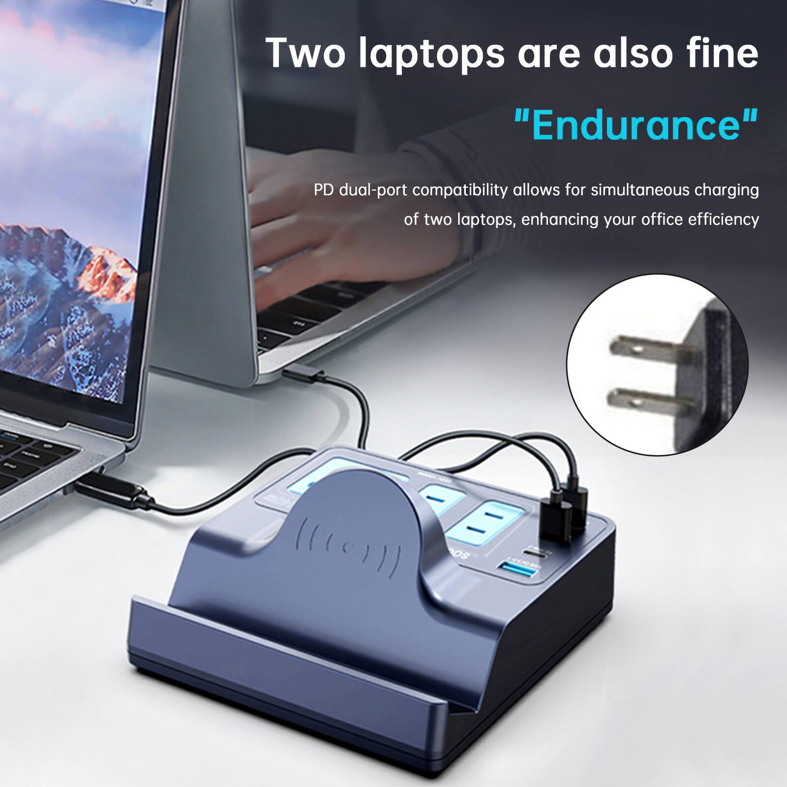 Two laptops are also fine "Endurance" PD dual-port compatibility allows for simultaneous charging of two laptops, enhancing your office efficiency