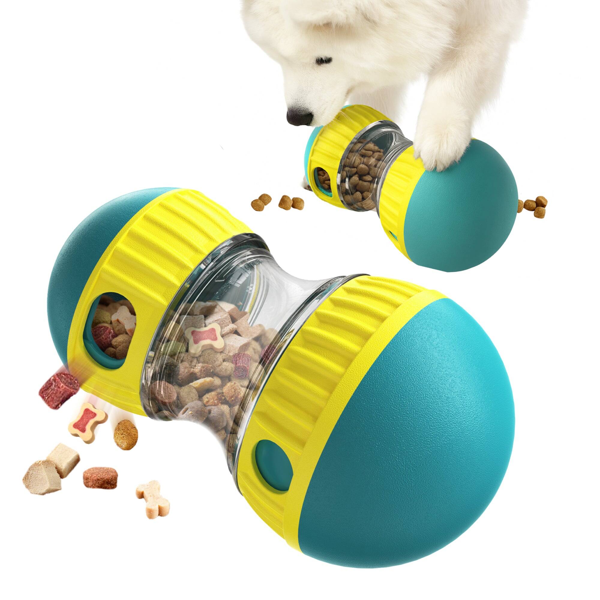 Front. PawsPik - PawsPik Dual Sphere Treat-Dispensing Rolling Dog Toy, Blue - blue.