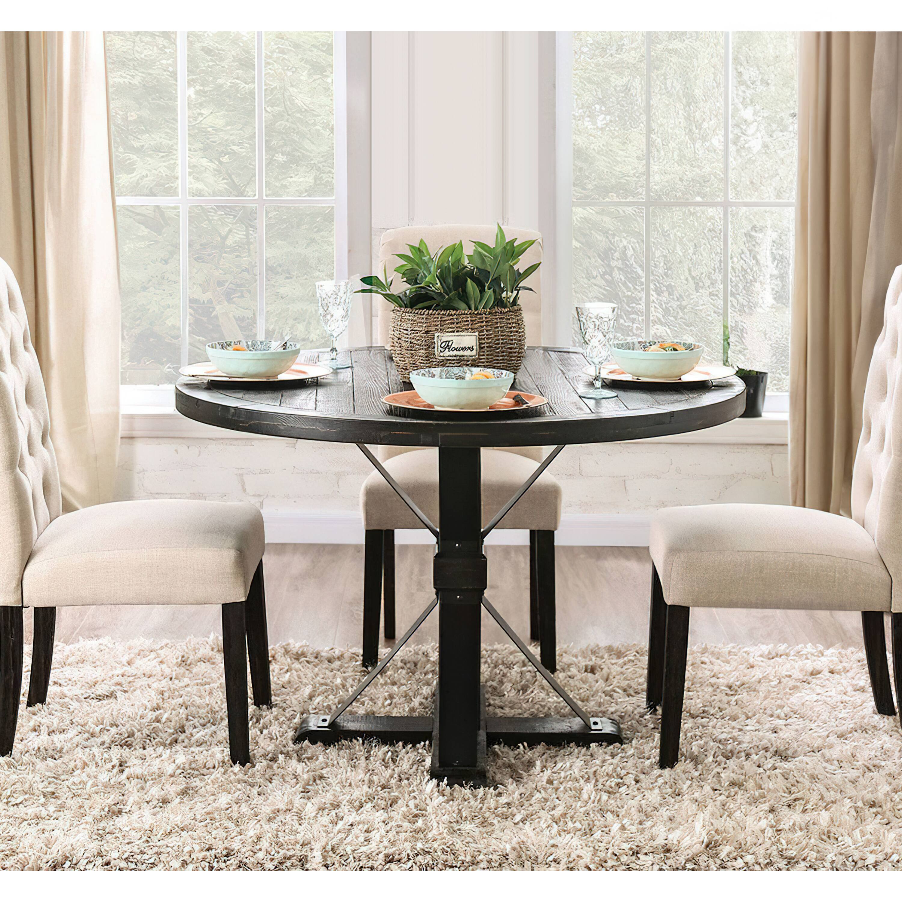 Alt View 5. Manhattan Lane - Round Dining Table with Pedestal Base, Antique Black - Black.