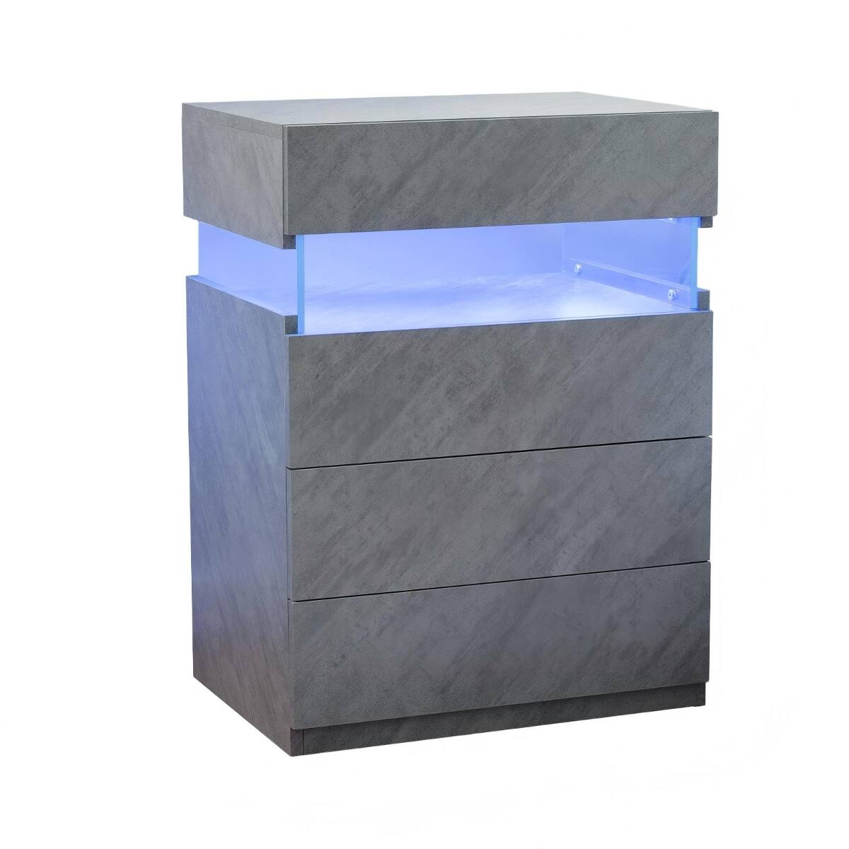 Alt View 5. Loheer - Loheer Grey LED Nightstand, Bedside Table with 4 Drawers, Modern Bedroom Cabinet - Grey.