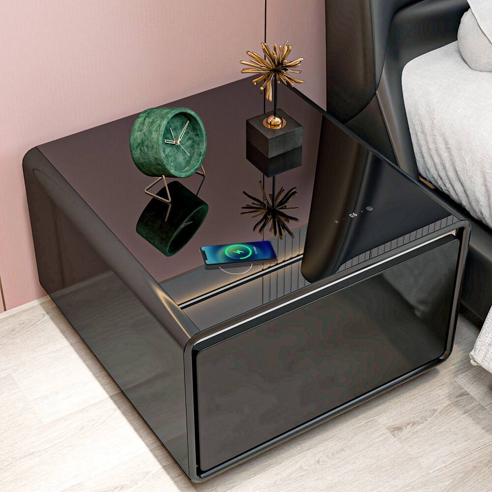 Alt View 8. Loheer - Loheer Smart Side Table with Fridge, Wireless Charging, Modern Black Nightstand - Black.