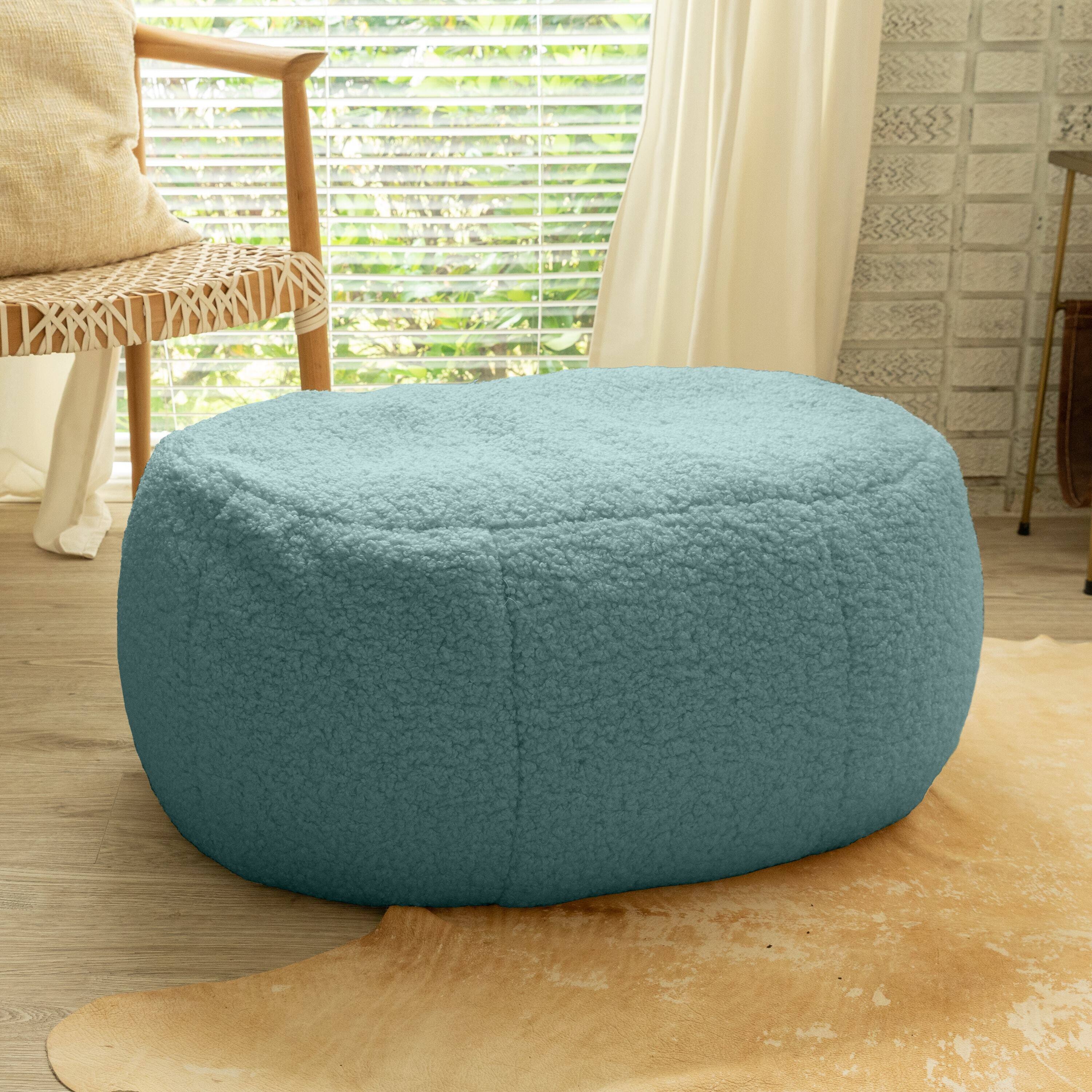 Left. Jaxx - Jaxx Ellis Ottoman Shearling Faux-Lamb Plush Pouf for Modern Interior Design, Oval, Mineral Green - Mineral Green.