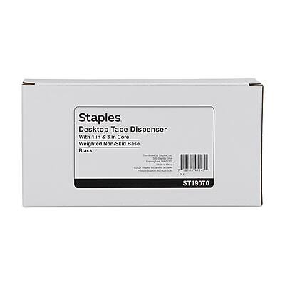 Staples  
Desktop Tape Dispenser  
With 1 in & 3 in Core  
Weighted Non-Skid Base  
Black  
ST19070