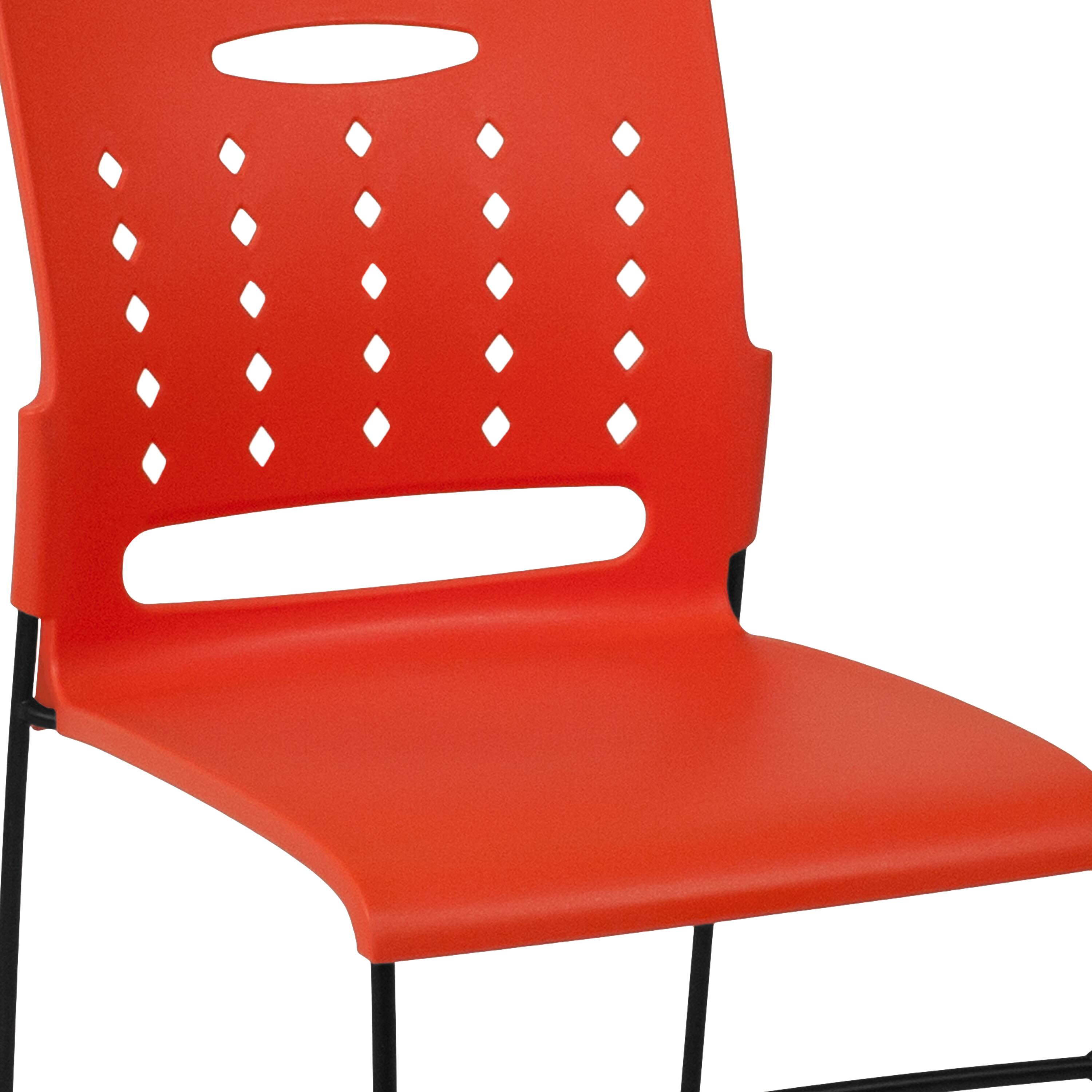Alt View 9. Emma + Oliver - Home Office Plastic Accent Sled Base Stack Chair - Air-Vent Back - Orange.