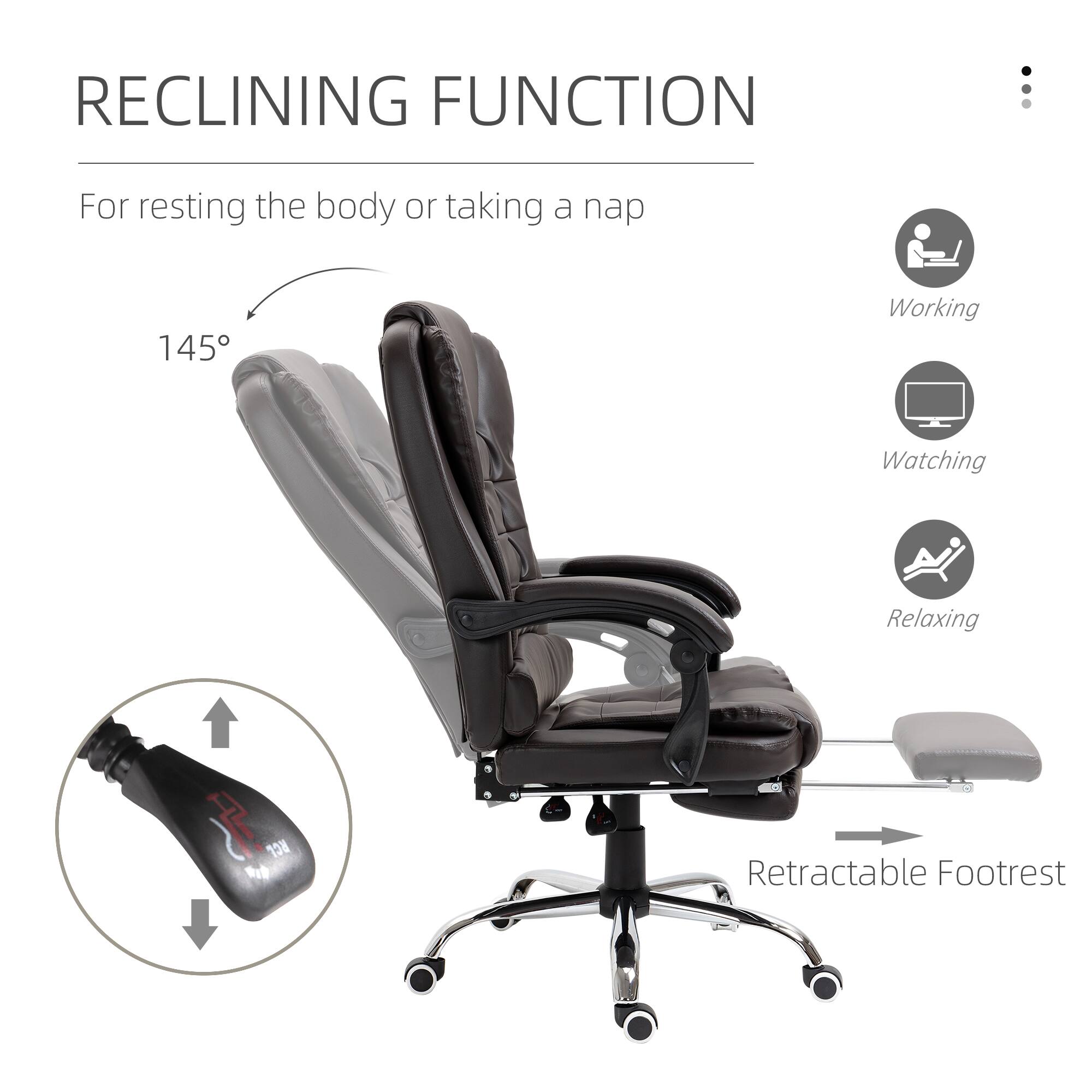 RECLINING FUNCTION  
For resting the body or taking a nap  

145°  

Working  
Watching  
Relaxing  

Retractable Footrest