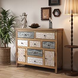 Forest'nSky - Wood 7 drawer 39.37 in. Wide Chest of Drawers with 2 Doors for Living Room - Colorful