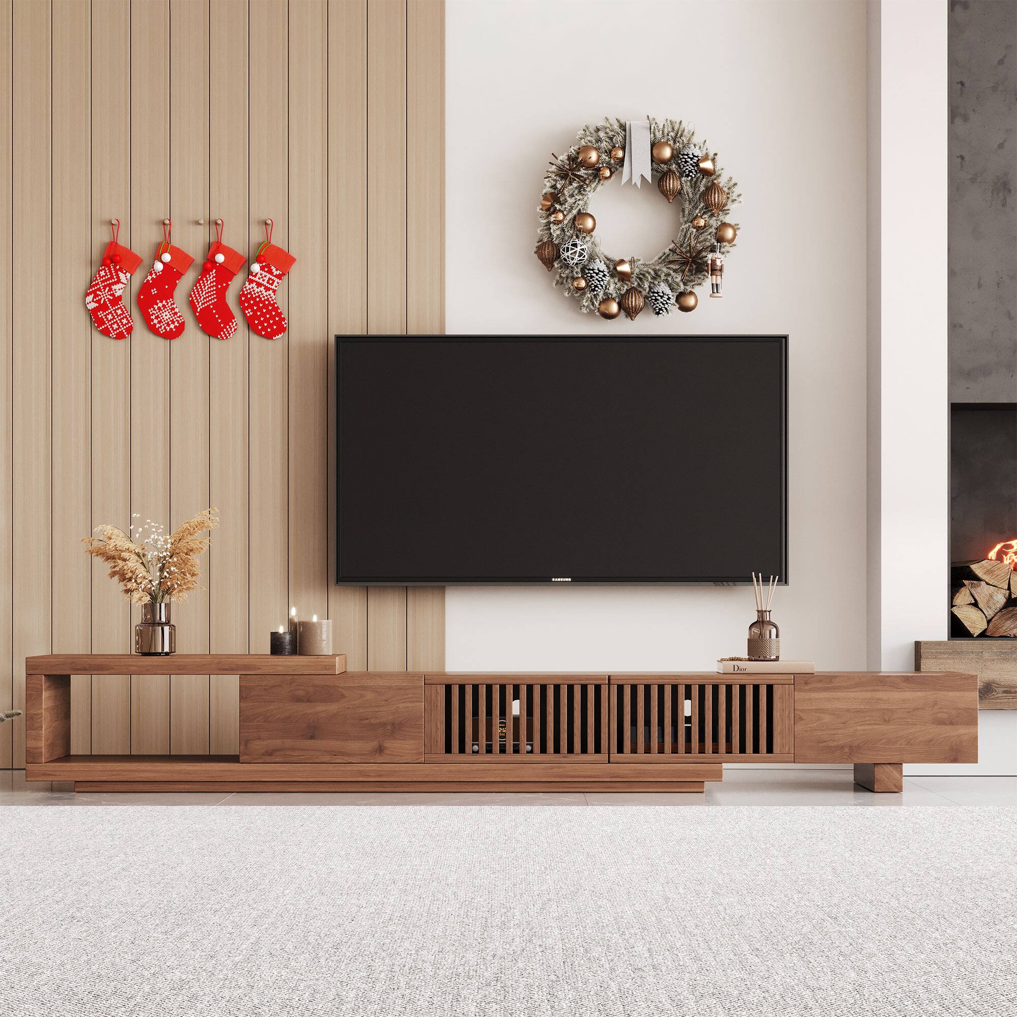 Alt View 7. luck idea - 78.54" Extendable TV stand, and Media Console & Entertainment Centers with Large Storage Space - Walnut color.