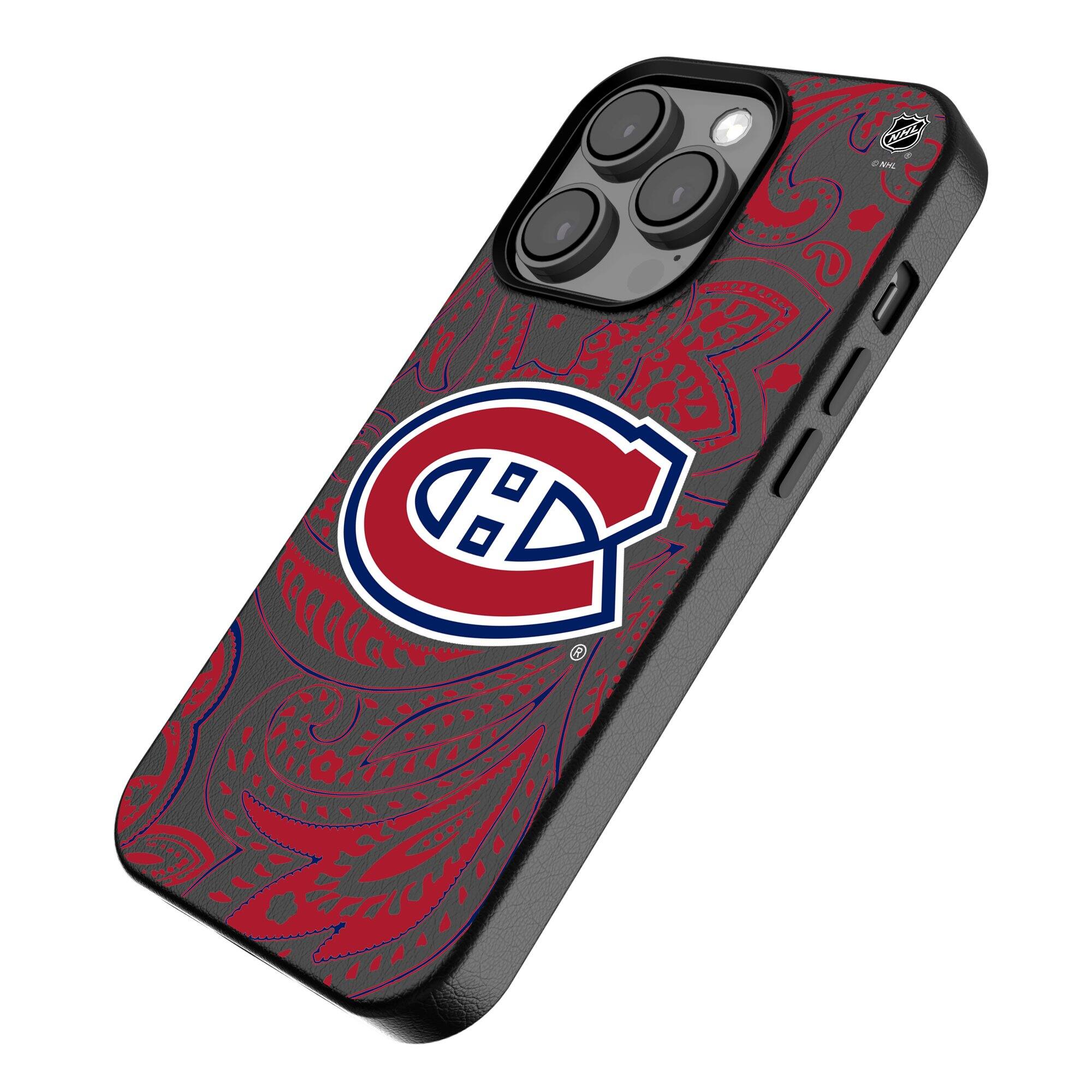 Alt View 1. Keyscaper - Black Montreal Canadiens Paisley iPhone Magnetic Bump Case - 14 Pro Max - Black.