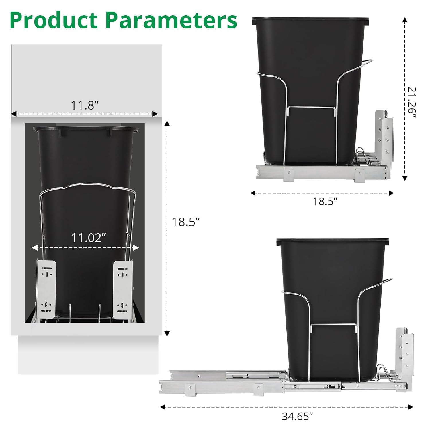 Product Parameters

- Width: 11.8"
- Height: 21.26"
- Depth: 18.5"
- Interior Width: 11.02"
- Interior Depth: 18.5"
- Overall Length: 34.65"