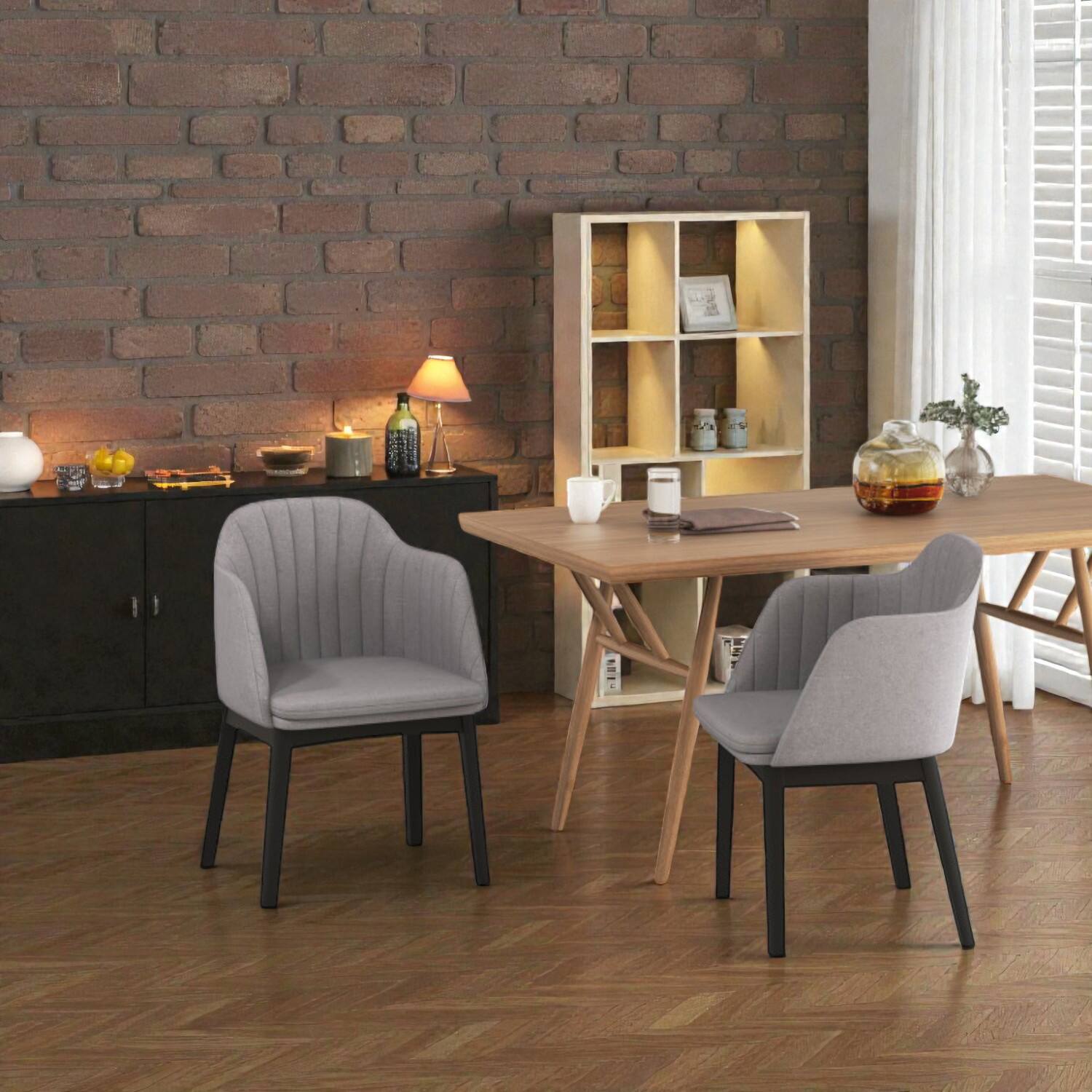Front. Hivvago - Set of 2 Contemporary Dining Chairs with Plush Velvet Seats and Curved Backs - Gray.
