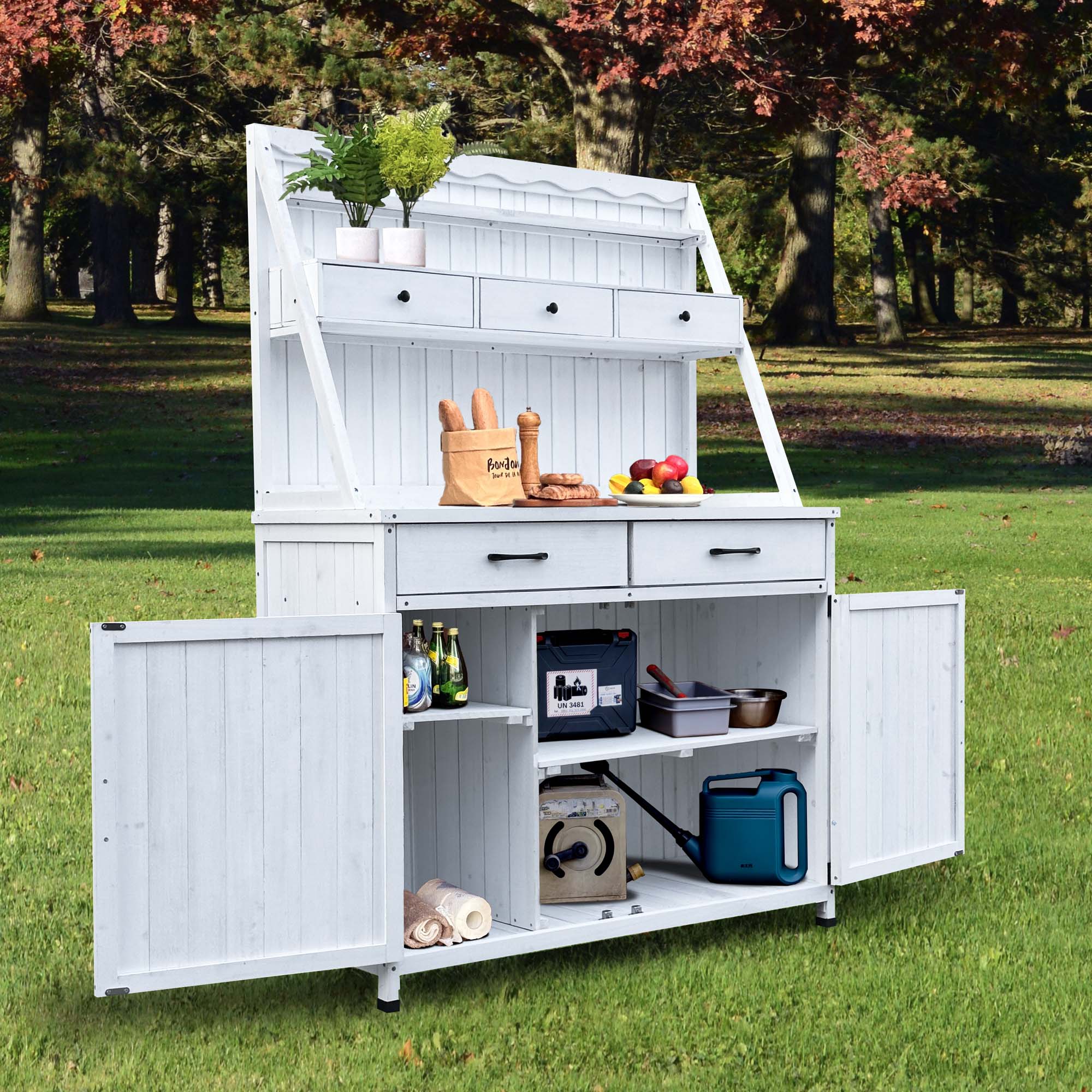 Alt View 3. Boyel Living - Natural Wood Bench Wooden Storage Greenhouse Outdoor Potting Table Tableside cabinet tool cabin - Brown.
