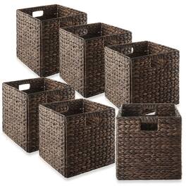 Casafield - 12 x 12-in Water Hyacinth Storage Baskets - 6 Pack - Espresso