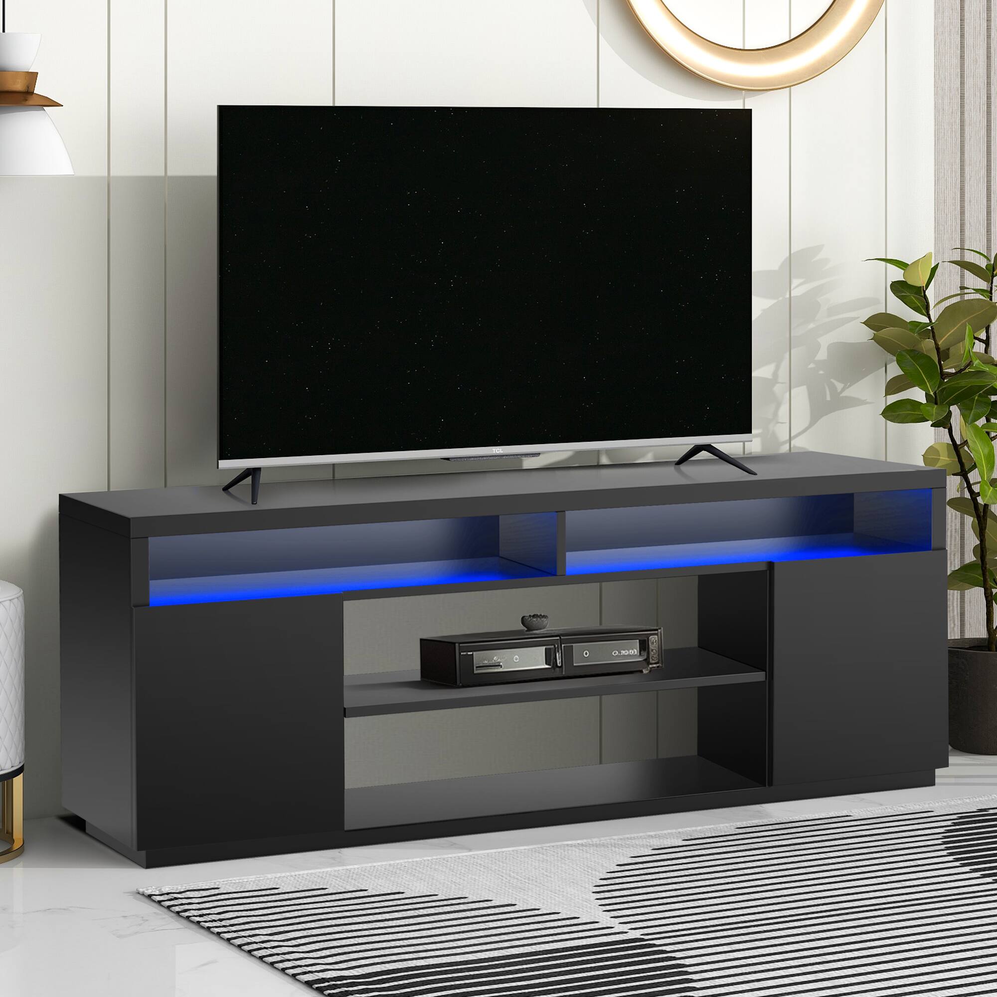 Back. Ihomeadore - 68" Black LED TV Stand Media Console with Storage Cabinet for TVs up to 78" - Black.