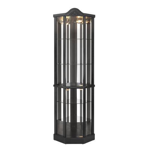 Alt View 6. LUCKY ONE - Freestanding Corner Curio Cabinet with Glass Shelves LED Light Display for Wine Collectibles Home Office - Black.