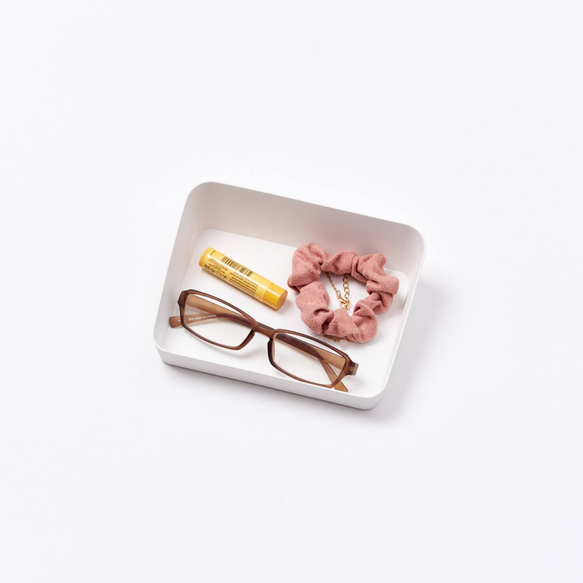 Angle. Yamazaki Home - Vanity Tray - Angled - Small - Steel - White.