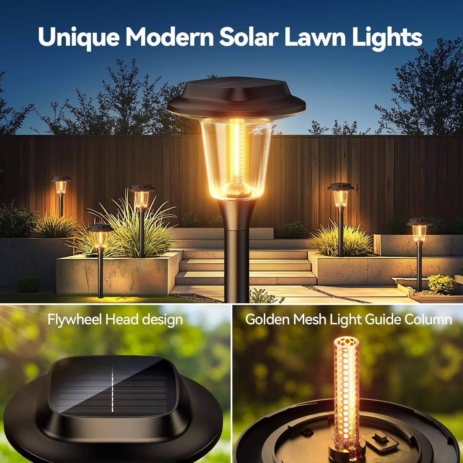 Unique Modern Solar Lawn Lights

Flywheel Head design

Golden Mesh Light Guide Column