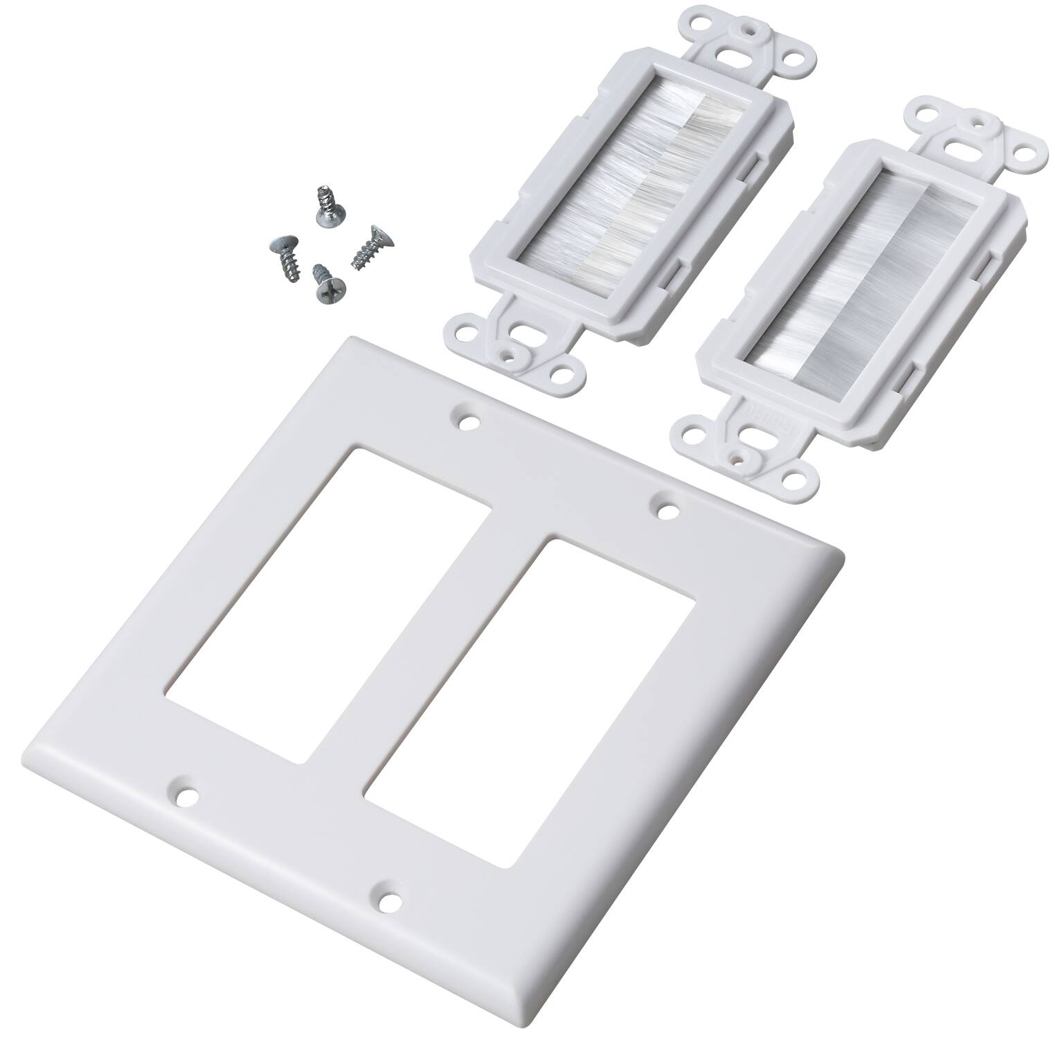 Alt View 3. Fosmon - 2-Gang Wall Plate, Brush Style Opening Passthrough Low Voltage Cable Plate In-Wall Installation for Speaker Wires - White.