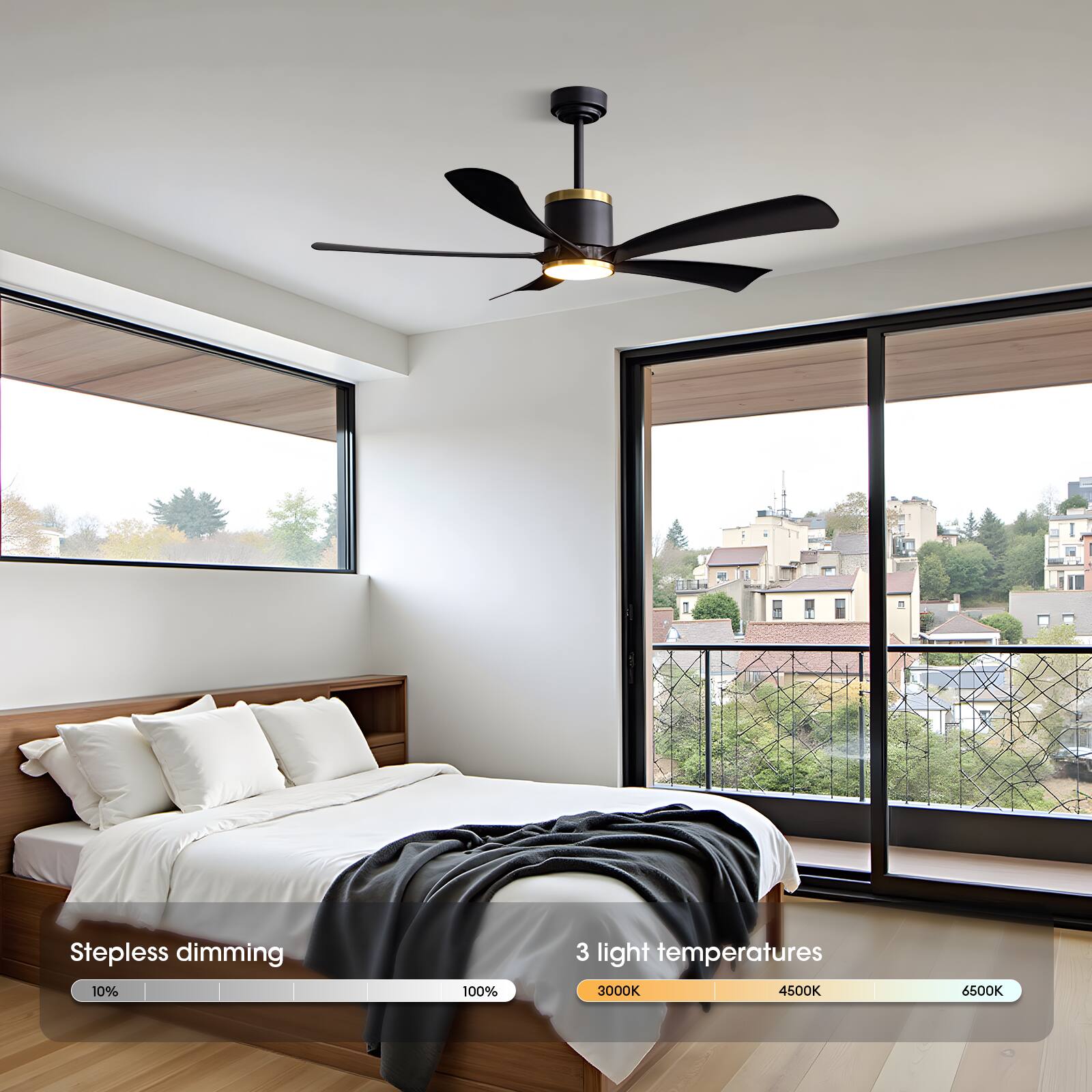 Stepless dimming 10% - 100%  
3 light temperatures 3000K - 4500K - 6500K