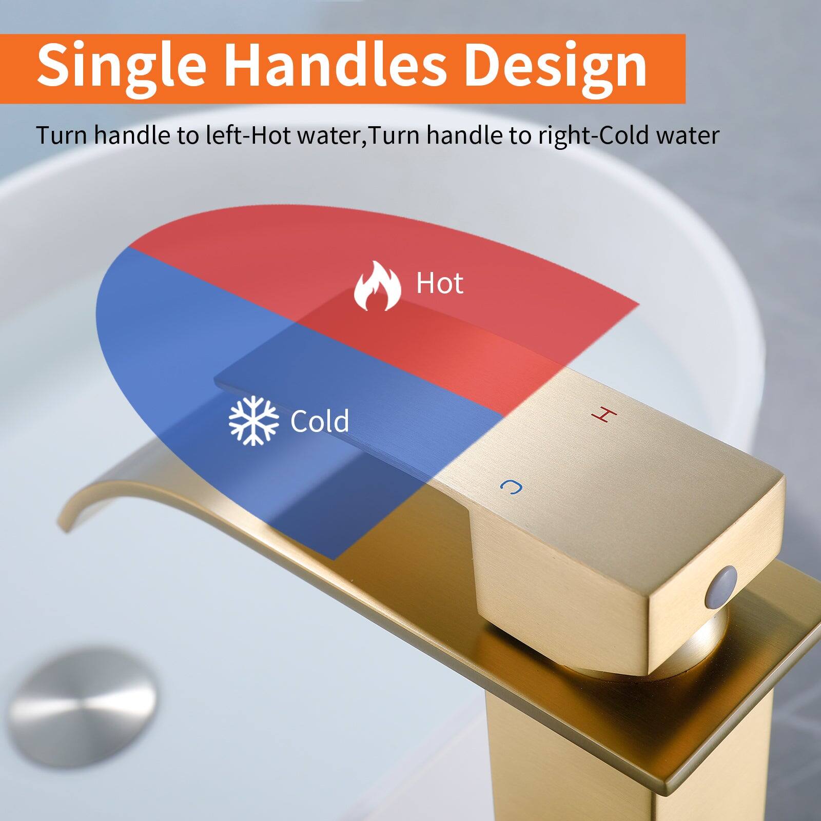 Single Handles Design

Turn handle to left-Hot water, Turn handle to right-Cold water

Hot

Cold