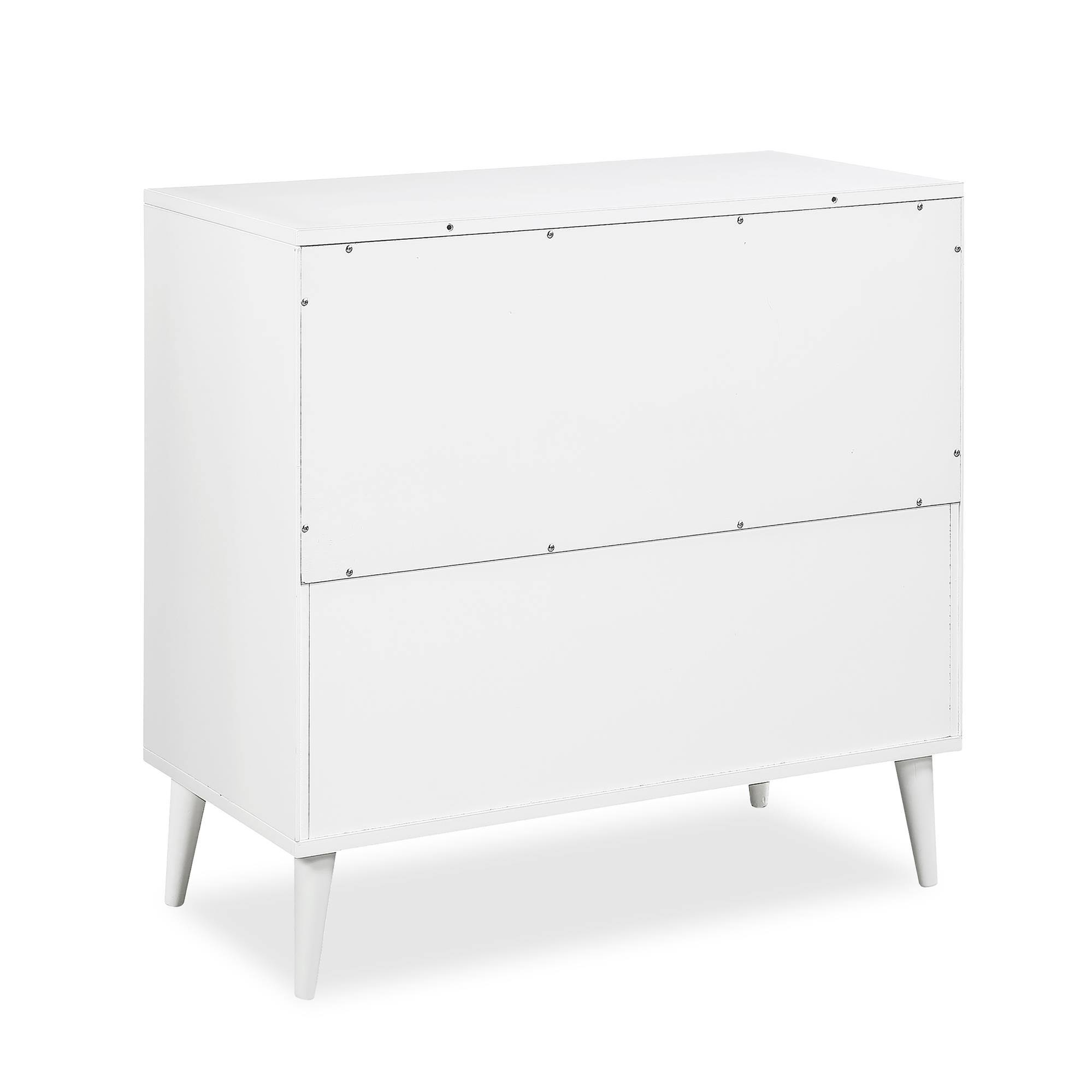 Left. Aukfa - Mid-Century Modern 3-Drawer Dresser - Solid Pine Wood, Gold Pulls, 35.5"W x 33.5"H, 30lb Top/15lb Drawer Weight Capacity - White.
