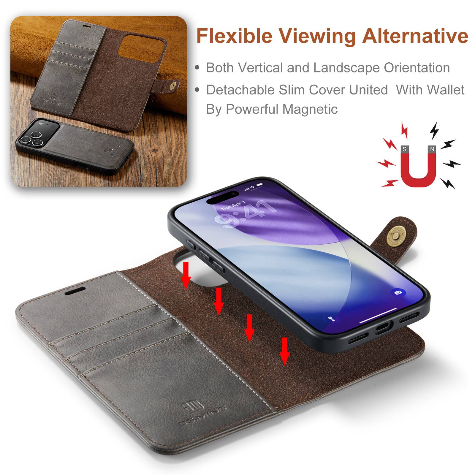Flexible Viewing Alternative  
Both Vertical and Landscape Orientation  
Detachable Slim Cover United With Wallet By Powerful Magnetic