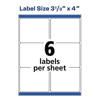 Label Size 3 1/3" x 4"  
6 labels per sheet