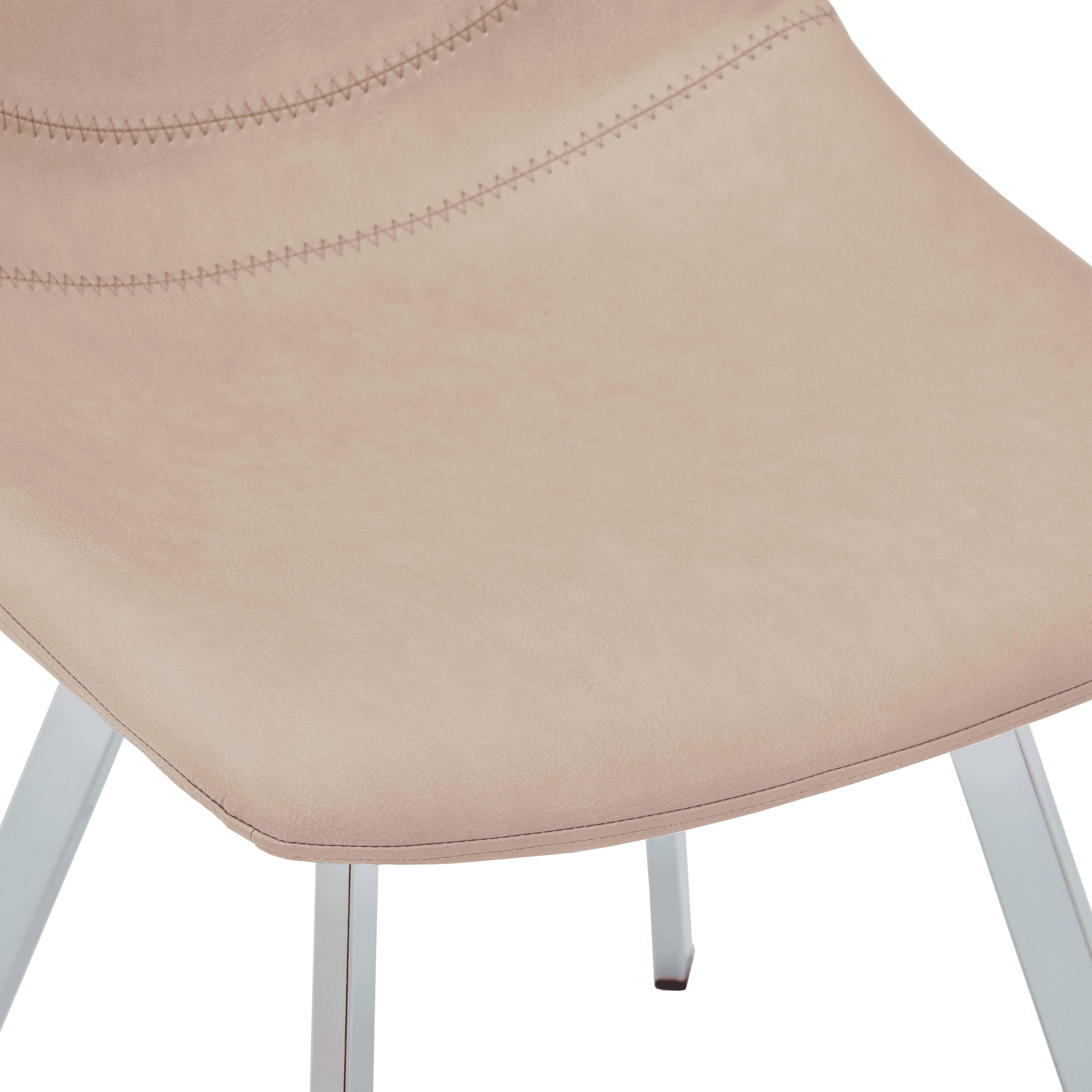 Alt View 6. LeisureMod - Markley Modern Leather Dining Chair with Curved Back, Baseball Stitching, Chrome Silver Legs, Kitchen Accent Chair - Taupe.