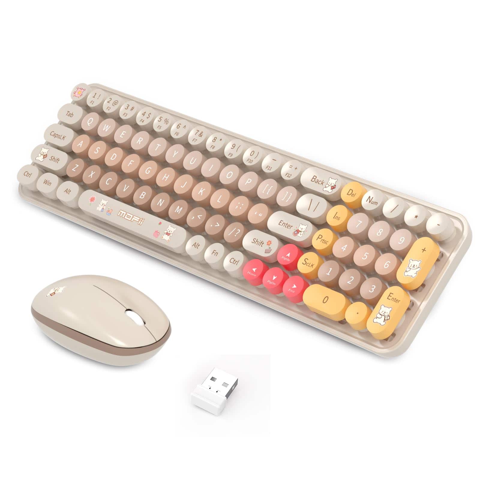 Earthley Blooms - Wireless And Mouse Combo Compact Cute Colorfull For Computer Desktop Pc Laptop Surface - Wireless - Coffee