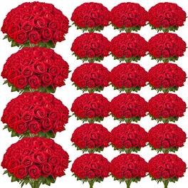 VEVOR - Artificial Flowers, 500 pcs Real Looking Foam Fake Roses Bulk, Faux Bridal Shower with Stems - Red