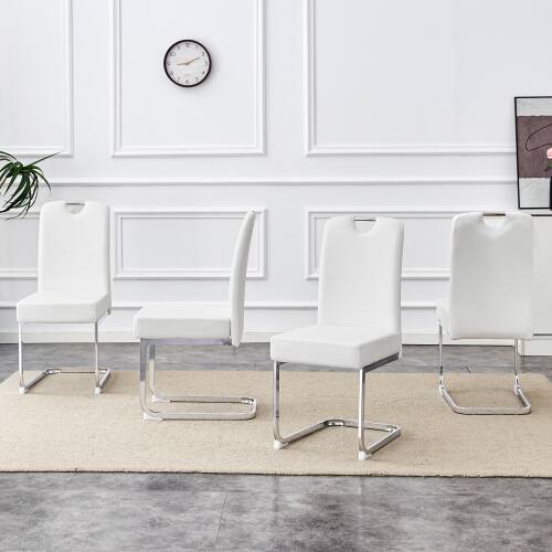 Back. GOODSILO - Set of 4 Ergonomic Dining Chairs with Thickened Cushions and Built-in Spring Support - White.