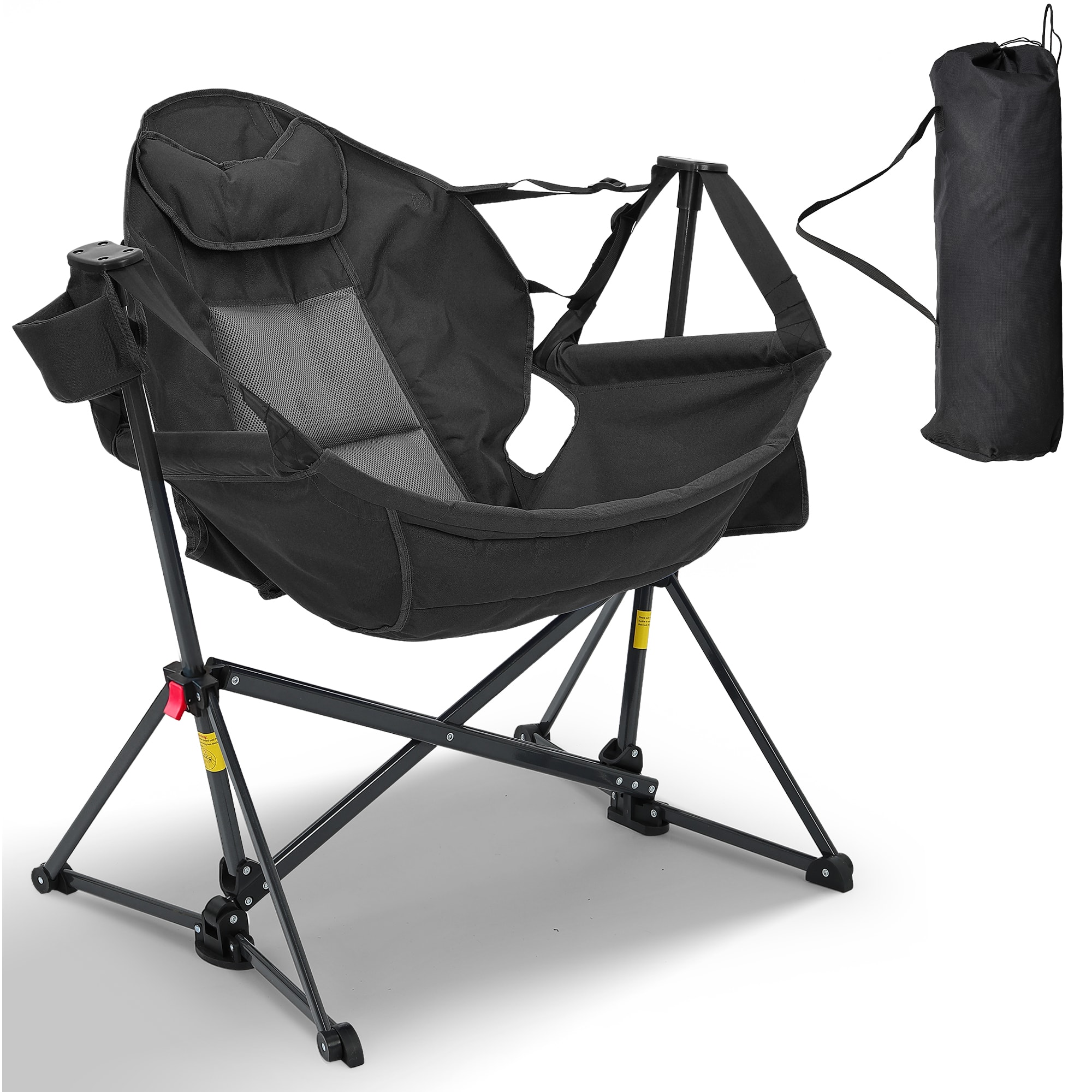 Ainfox - Hammock Camping Chair, Portable Heavy Duty Folding Swing Chair for Adults with Carrying Bag & Optional Footrest - Black-without Footrest