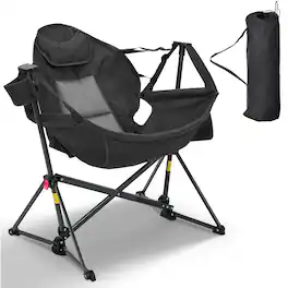 Ainfox - Hammock Camping Chair, Portable Heavy Duty Folding Swing Chair for Adults with Carrying Bag & Optional Footrest - Black-without Footrest
