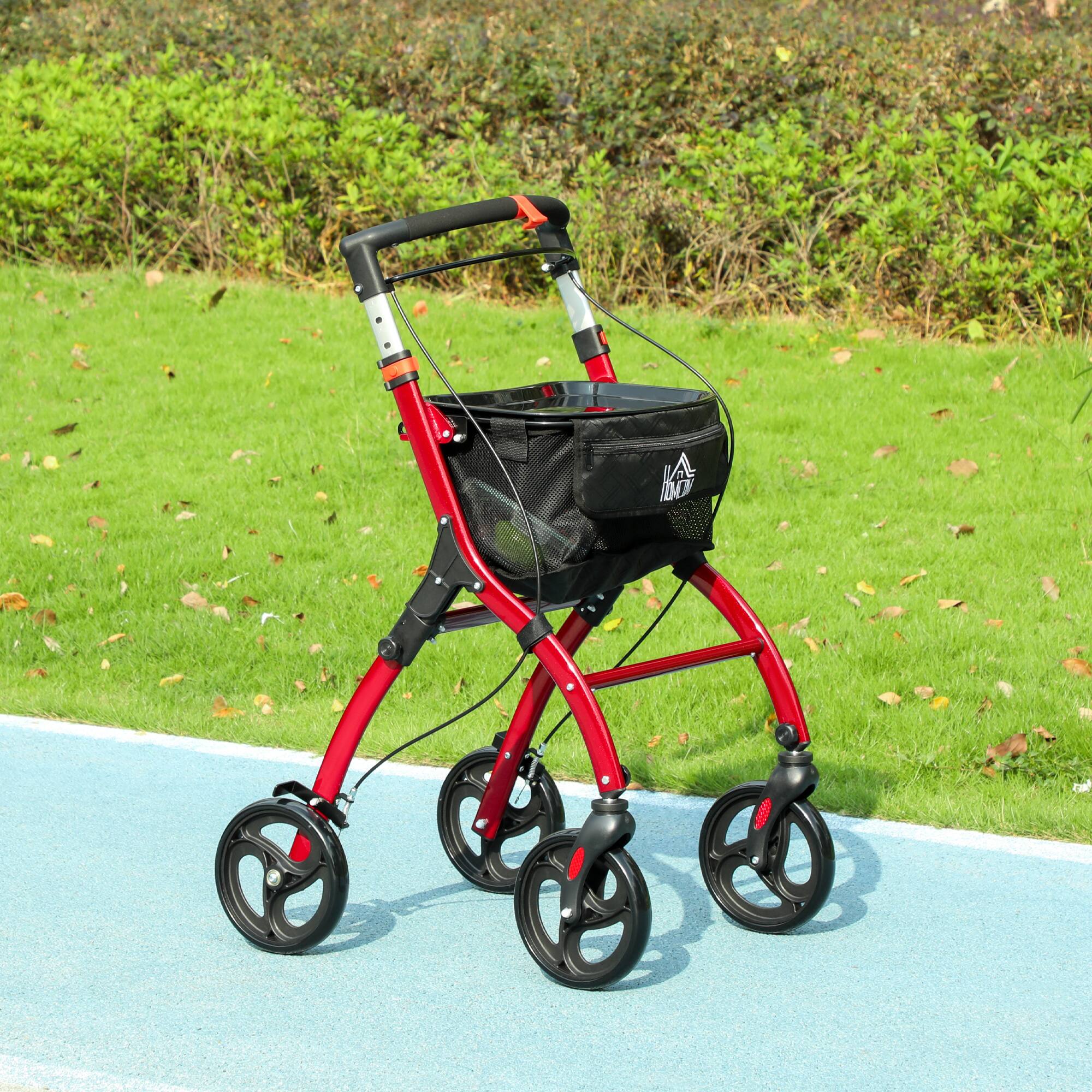 Alt View 1. Homcom - Upright Walker for Seniors for Tall Men, Rollator Walker Stand Up Walking Aid with Storage Bag, Tray, Dual Brakes - Red.