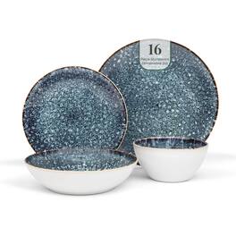 Larder & Vine - 16-Piece Classic Dinnerware Set for 4, Ceramic Stoneware Made in Portugal - Bondi Waters