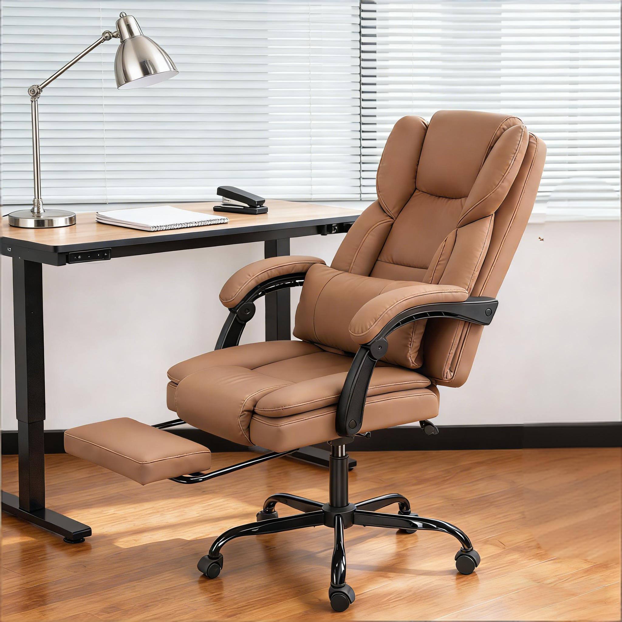 Alt View 4. Forest'nSky - Reclining Massage Office Chair - PU Leather Ergonomic Desk Chair with Lumbar Support, Brown - Brown.