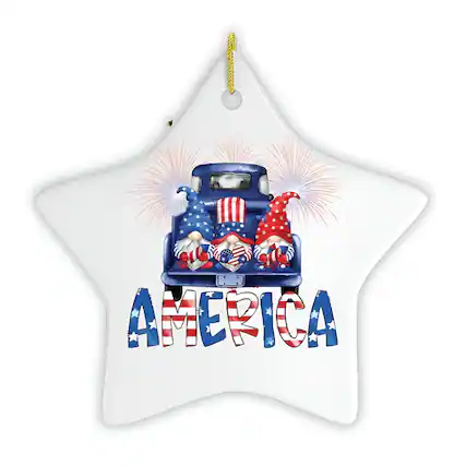 Front. OrnamentallyYou - Patriotic America Gnome Ornament - Multi-colored.
