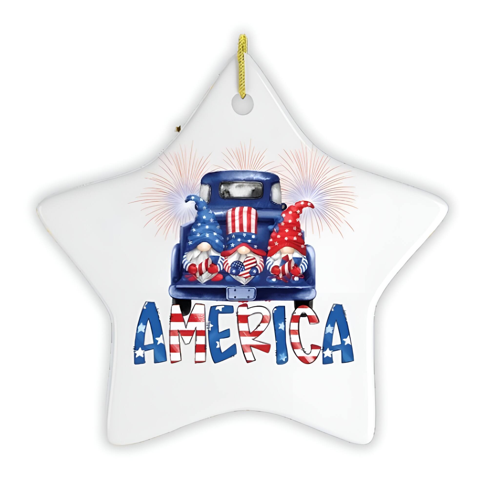 Front. OrnamentallyYou - Patriotic America Gnome Ornament - Multi-colored.