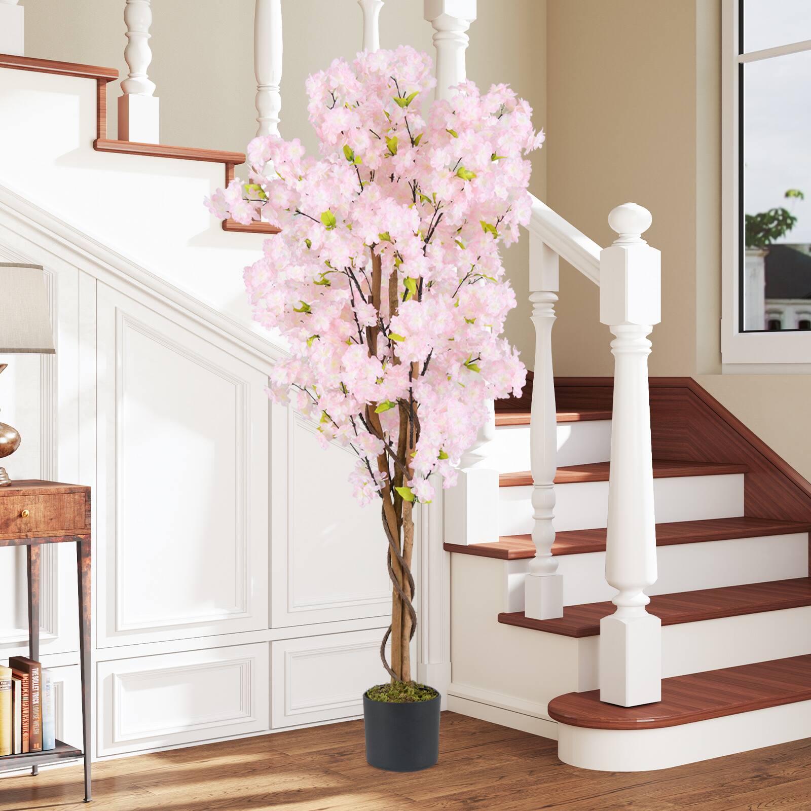 Alt View 3. Gymax - Gymax 2PCS 5 FT Tall Artificial Cherry Blossom Tree Faux Flower Plant in Nursery Pot - Pink.