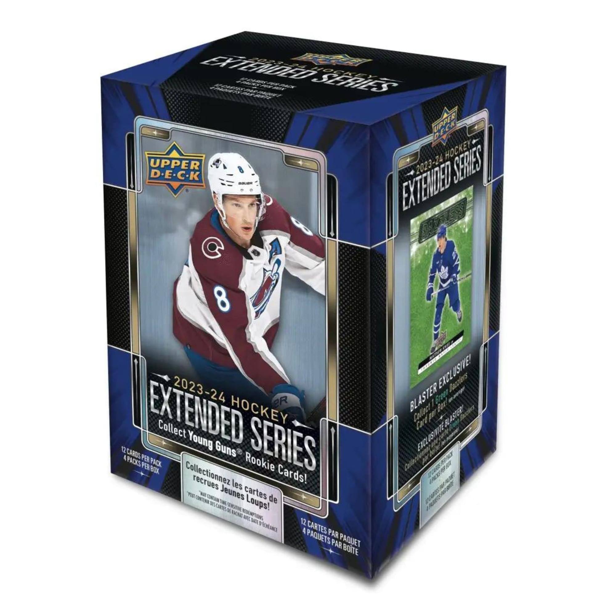 **Upper Deck Extended Series Hockey 2023-24**

- **Collect Young Guns® Rookie Cards!**
- **12 Cards per Pack**
- **4 Packs per Box**
- **Blaster Exclusive!**
- **Collectez les Jeunes Loups!**
- **12 CARTES PAR PAQUET**
- **4 PAQUETS PAR BOITE**
- **Exclusive Blaster!**