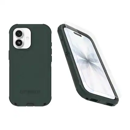 Front. OtterBox - OtterBox iPhone 17 (Only) Bundle: Defender Series Case & Screen Protector - Case Only - Rugged - Snaps on MagSafe - Roasted Cashew Mist (Green & Black).
