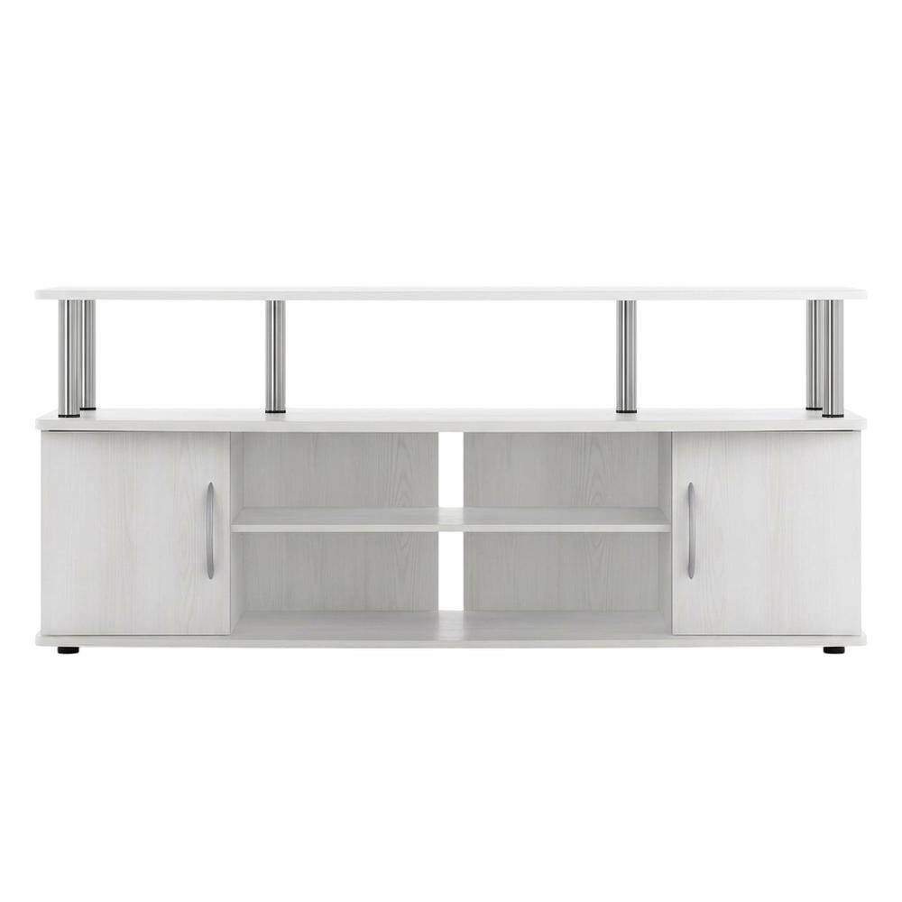 Back. FurniFact - Stylish White Oak Entertainment Center for TVs Up to 55-In - White Oak/Stainless Steel.