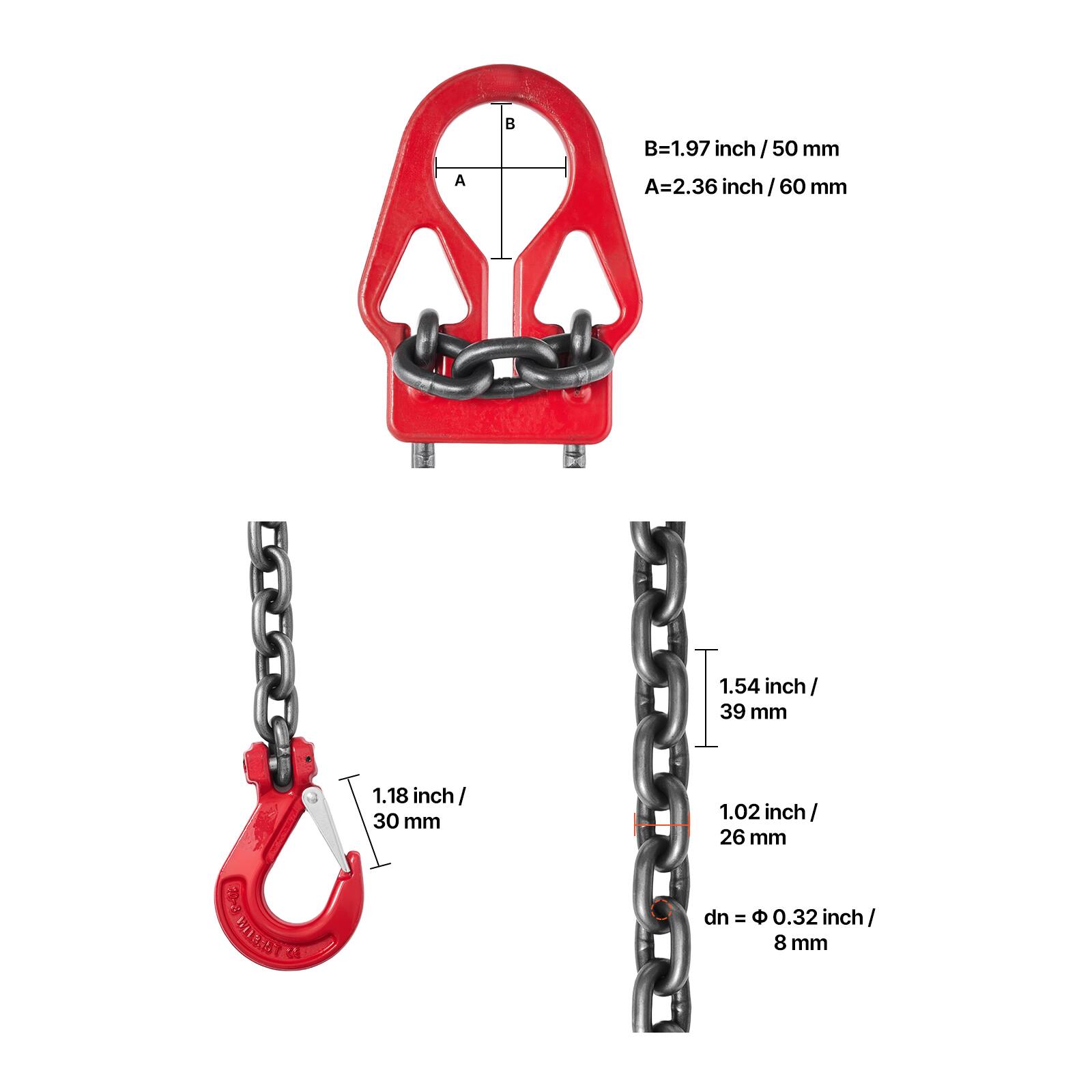 B=1.97 inch/50 mm  
A=2.36 inch/60 mm  
1.54 inch/39 mm  
1.18 inch/30 mm  
1.02 inch/26 mm  
dn = 0.32 inch/8 mm