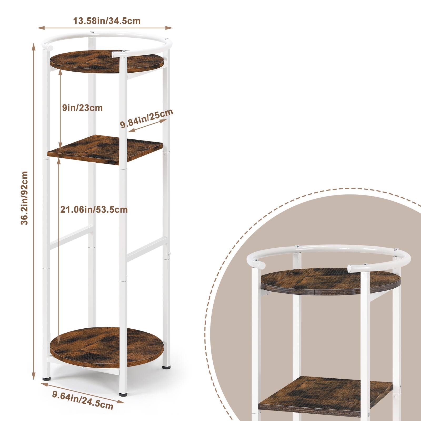 13.58in/34.5cm  
9in/23cm  
9.84in/25cm  
36.2in/92cm  
21.06in/53.5cm  
9.64in/24.5cm