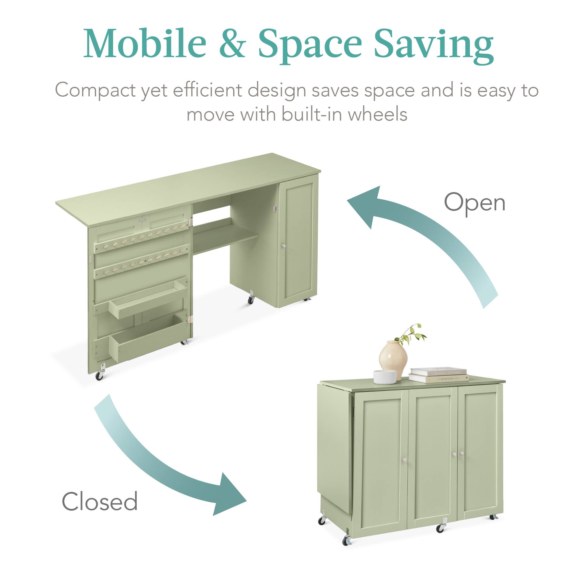 Mobile & Space Saving

Compact yet efficient design saves space and is easy to move with built-in wheels.

Open

Closed