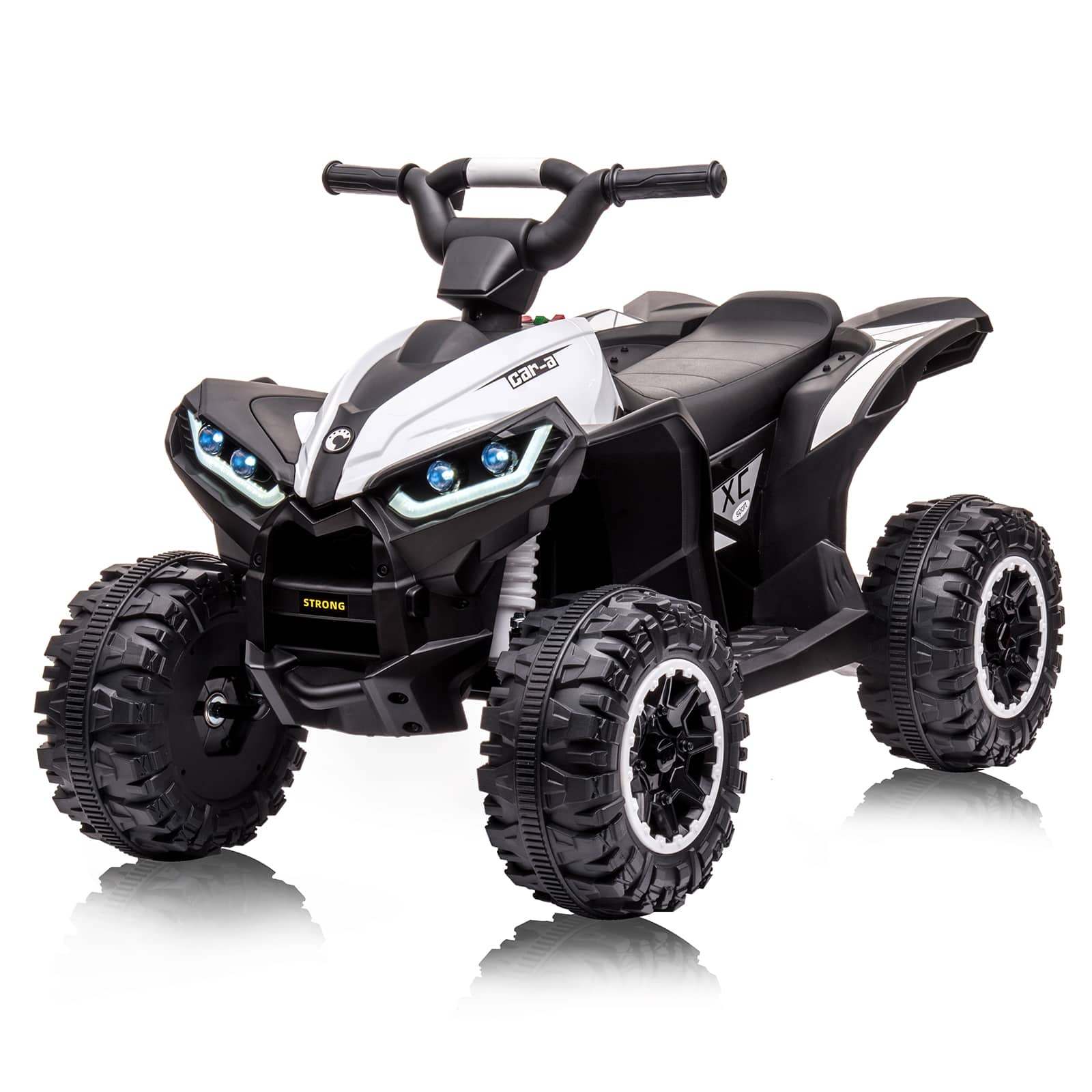 Jojoka - 12V Kids Ride On 4 Wheeler, Battery Powered Quad, Bluetooth Music, LED Lights, High/Low Speeds - White