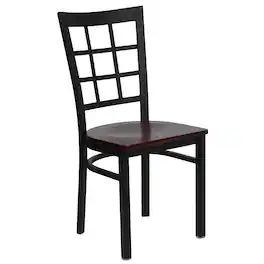 Emma + Oliver - Window Back Metal Restaurant Dining Chair - Mahogany Wood Seat/Black Metal Frame