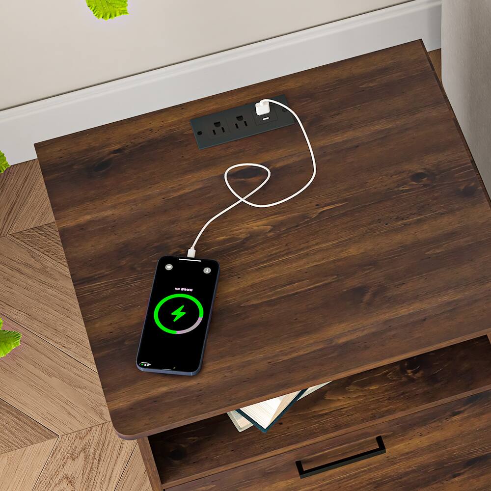 Back. Kadyn - Kadyn Wood Nightstand With Charging Station, Bedside Table With 2 Drawers, Bedroom - BR 2-Pack.