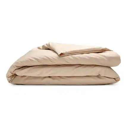 Front. Sleepgram - Sleepgram Supima 400 Thread Count Cotton Duvet Cover with Travel Bag, King, Sand - Sand.