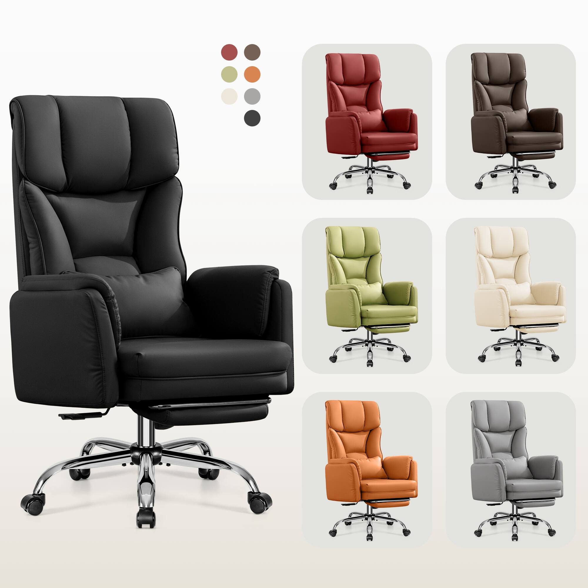 Alt View 8. Brick Attic - 500LBS Plus Ergonomic Office Chair with Footrest, Wide Cross Legged Executive Chair with Reversible Armrests, 120°Tilt - Black.