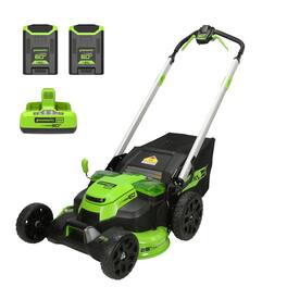 Greenworks - 60V 25" Cordless Brushless Self-Propelled Mower + Two (2) 4.0Ah Batteries and Dual Port Charger - Green